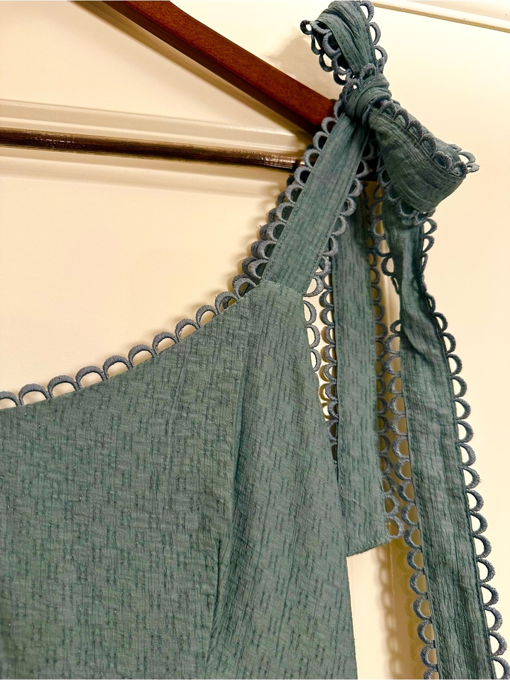 Mine Dusty Teal Lace Tie Shoulder Maxi Dress Cottagecore Small - Picture 3 of 9